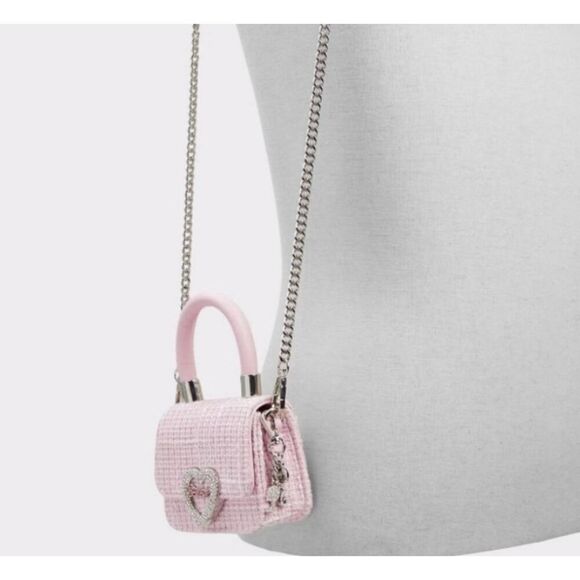 ALDO X BARBIE Pink Tweed Rhinestone Heart Mini Satchel/Crossbody Bag - Picture 6 of 7
